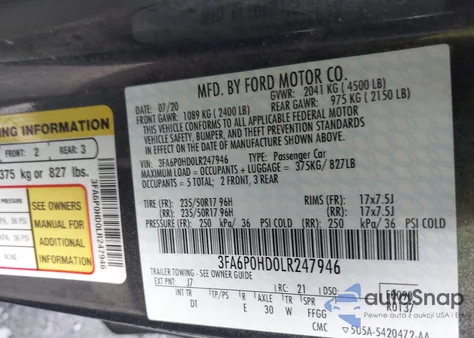 2020 Ford Fusion Se from USA, damaged, VIN 3FA6P0HD0LR247946